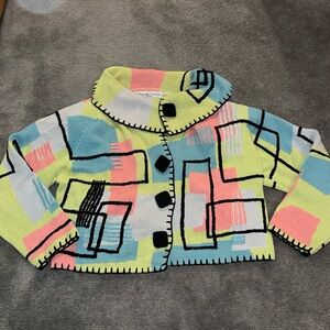 Michael Simon Vintage Abstract Colorful Knit Cardigan Sweater Rare